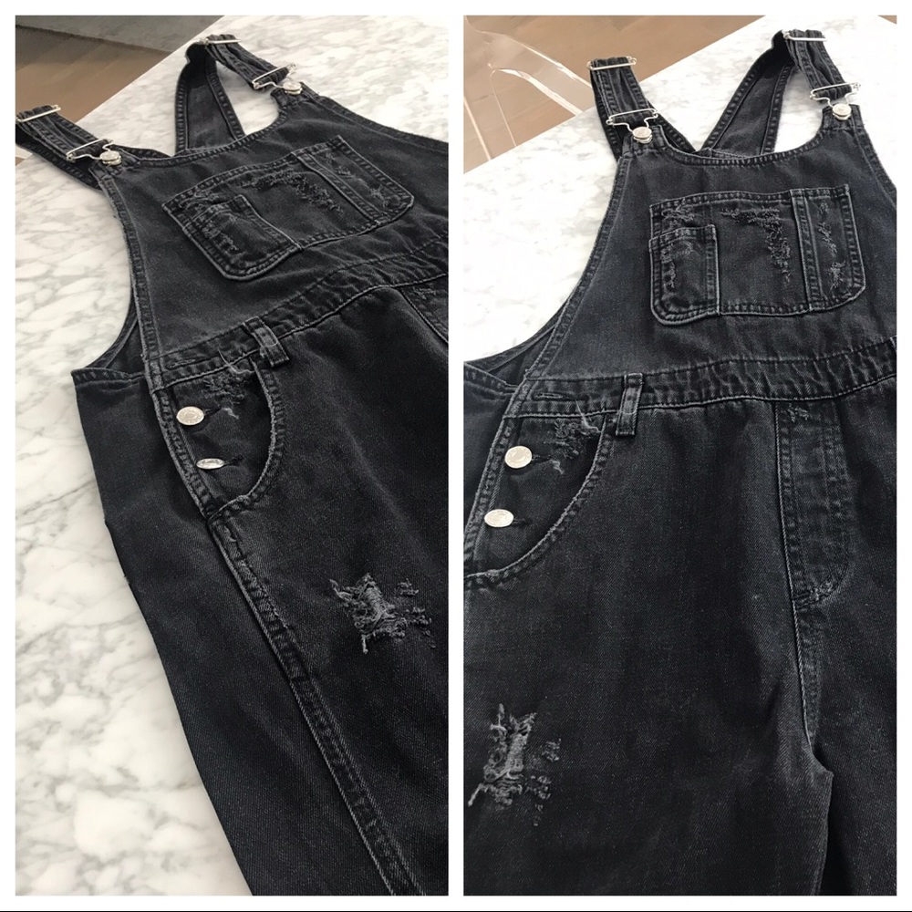Black denim overalls